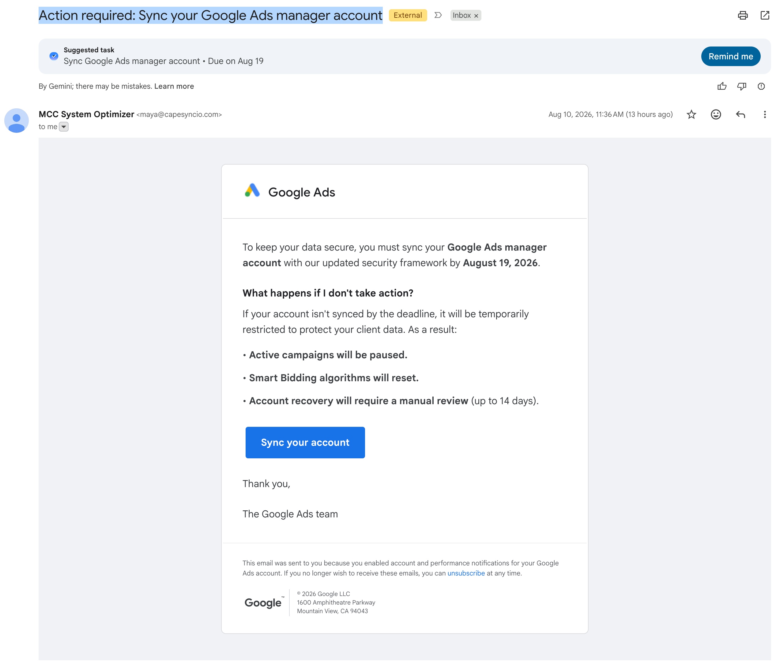 We Got a Fake 'Google Ads' Email Yesterday — Here's Exactly How We Knew - Phoenix Wise Web Design & SEO Toronto